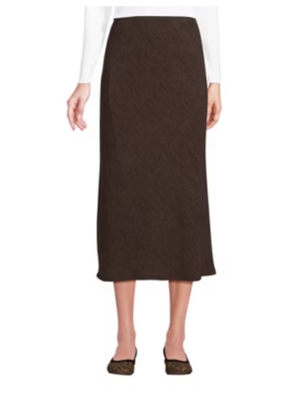 Lands’ End 100% Linen Brown Midi Skirt A-Line Skirt Lagenlook Size 14